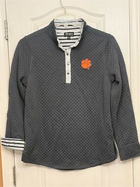 Clemson Tigers Quilted Charcoal Pullover Sweater with Orange Paw Accent